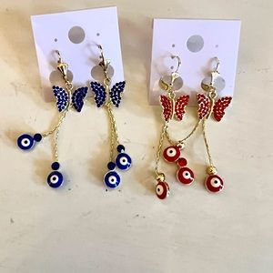 Gold filled Butterfly Evil Eye Drop Earrings